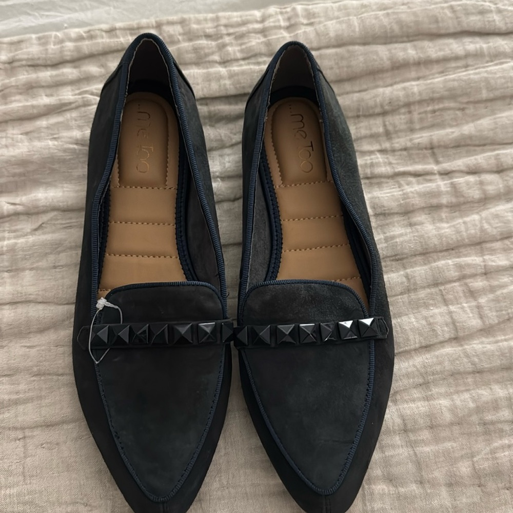 Blue suede flats. Size 7.5. Never worn